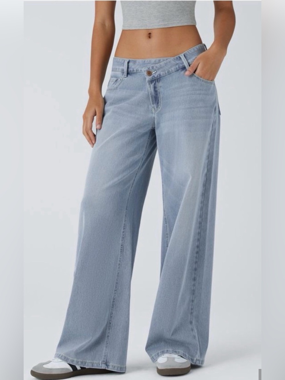 NWT Halara Flex High Waisted Stretchy Knit Wide Leg Jeans Blue Denim XS Reg
